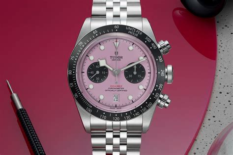 pink dial tudor chronograph watch.